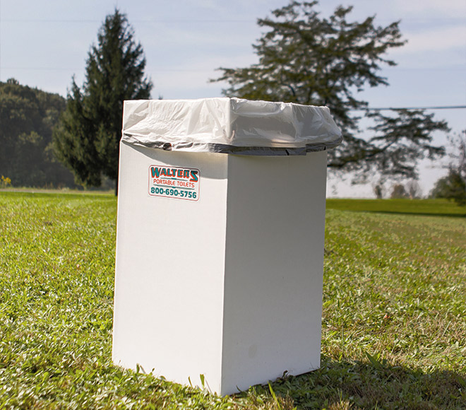 Cardboard portable trash can.